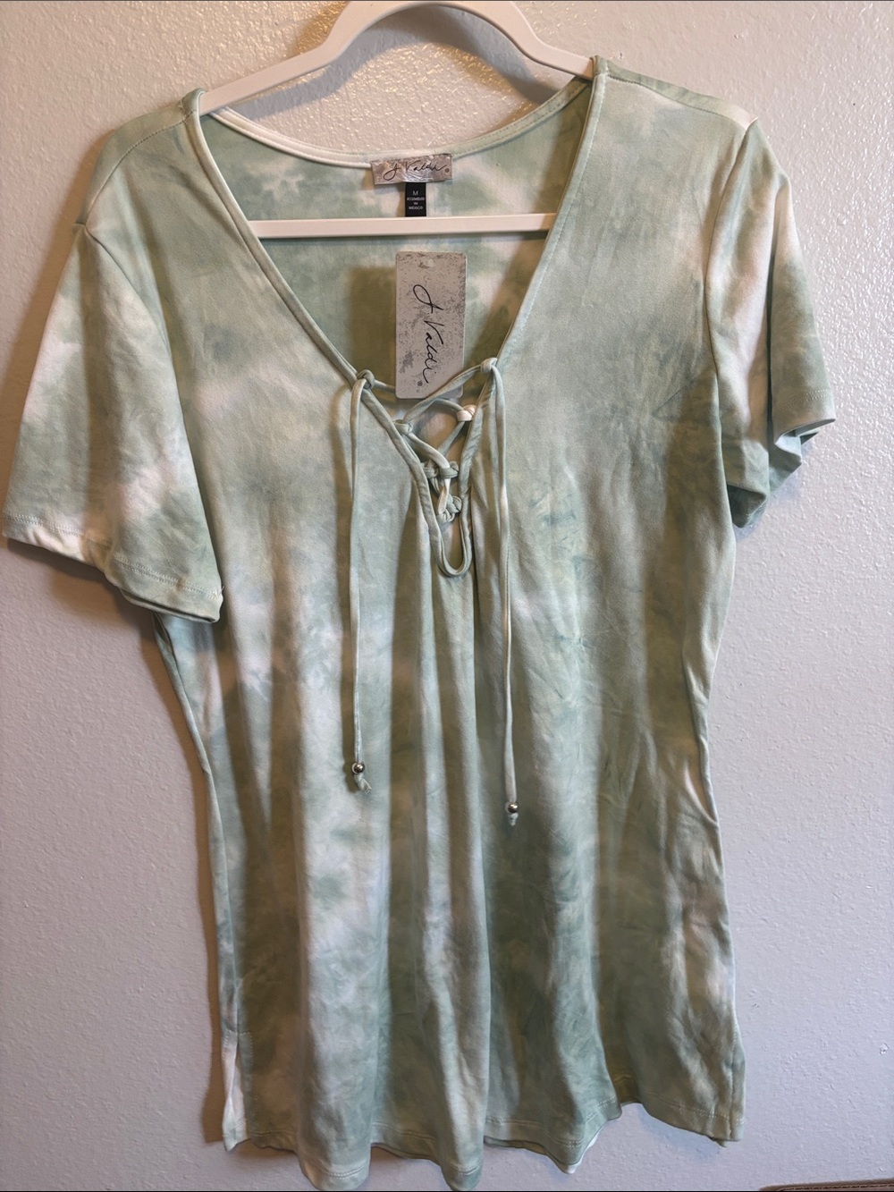 Lace Up Tunic Beach Cover Up Green Tie Dye NEW - Picture 3 of 6